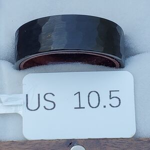 Black Hammered Ring W/KOA Wood Rings Inlay Size 10.5